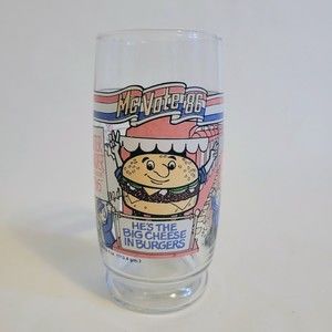 Vintage McDonalds McVote Quarter Pounder 1986 Collectable Drinking Glass.